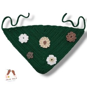 Flowerful Forest Green Bandana, Handmadebyme, Lightweight, One Size, All Crochet